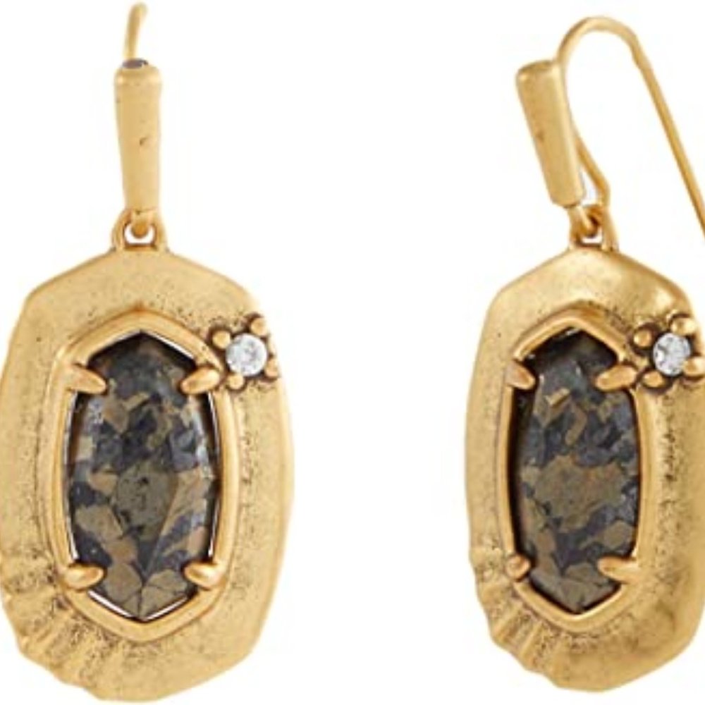 Kendra Scott Anna Small Drop Earrings Black Pyrite Gold $58 Dust Bag
